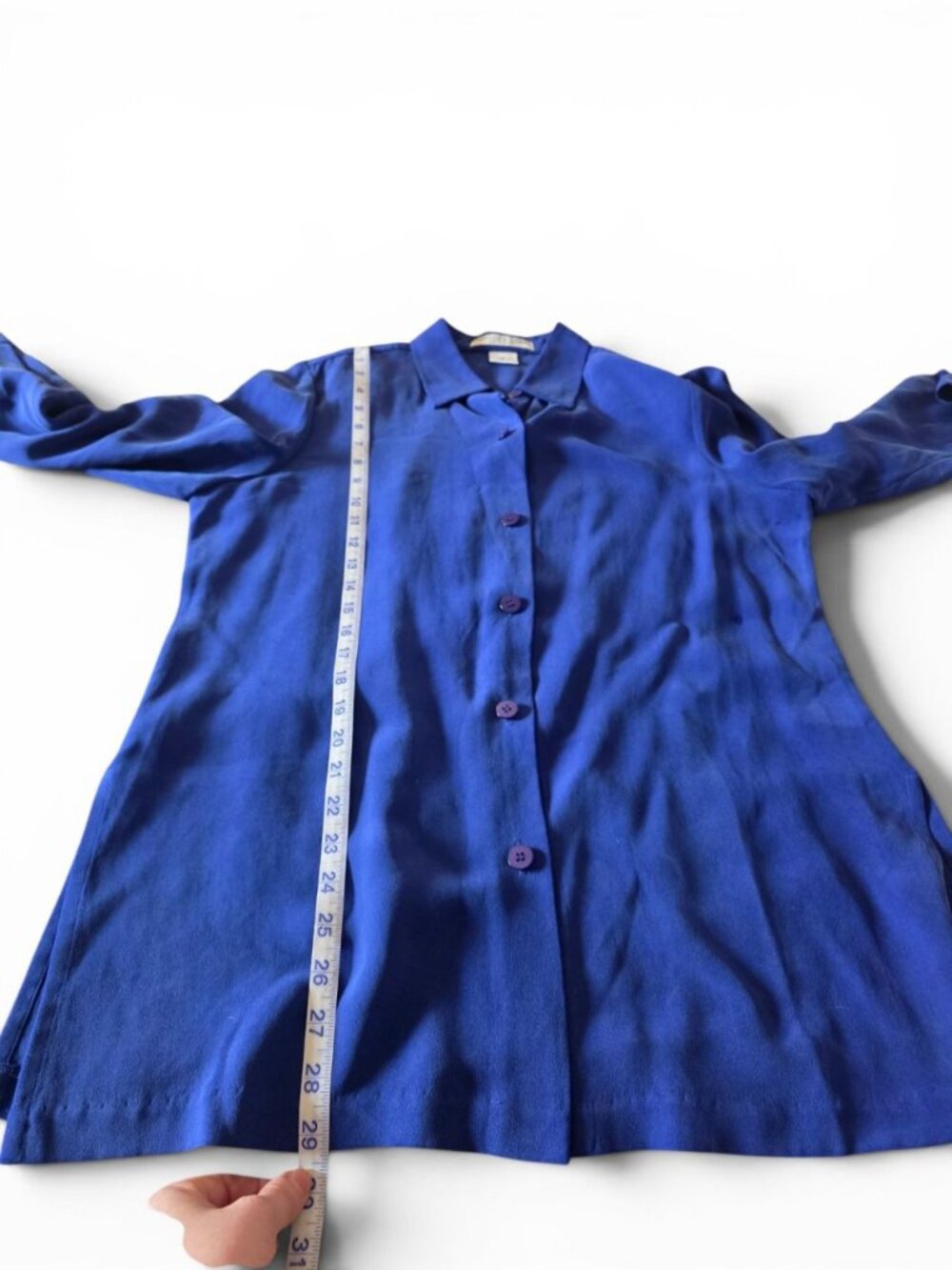 Josephine Chaus 100% Silk Blue Button Front Blouse Women's 12 Long Sleeve Top - Picture 13 of 14